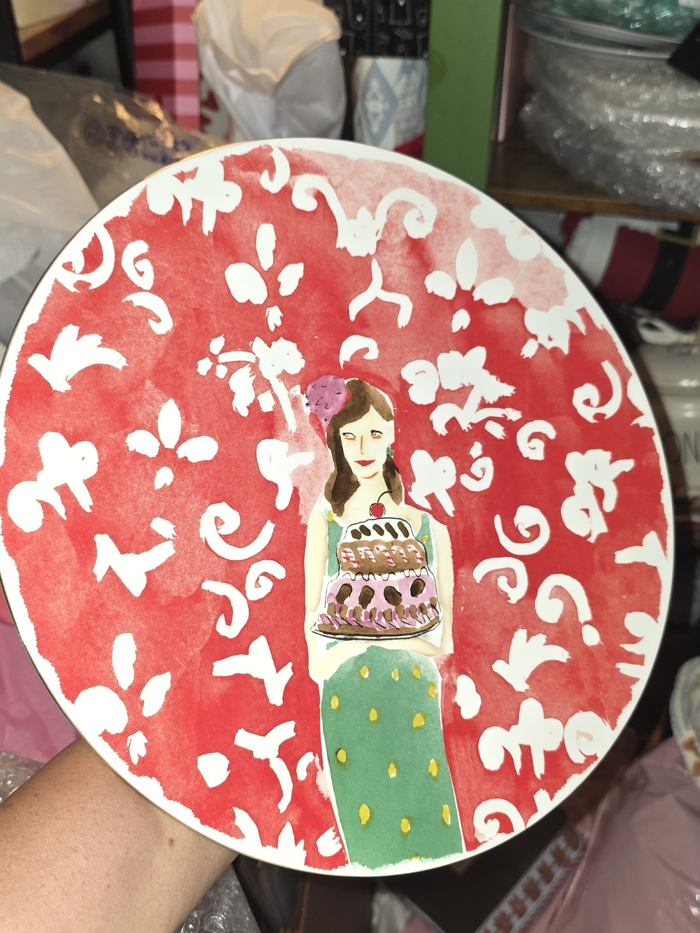 kate spade White And Red Ceramic Cake Stand RARE